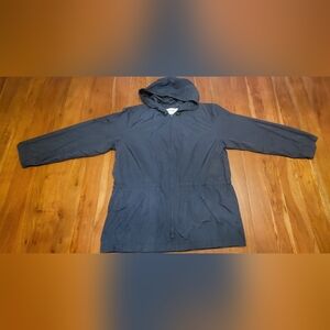 Eddie Bauer Men's Navy Blue Windbreaker Size Large With Hood Pockets Zipper